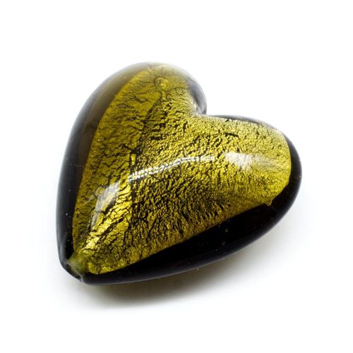 Silver Foil Heart Beads 35mm Olive 1pc for jewellery making