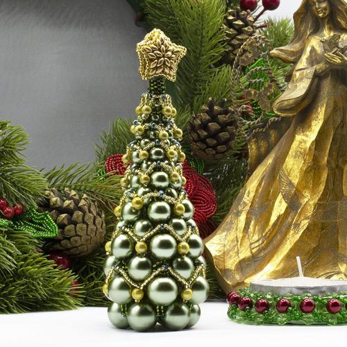 2022 Large Beaded Christmas Tree green gold jewelry making kit — DIY set with beads and instructions for creating handmade jewelry