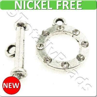 Metal Toggle - Crystal Round 16mm Antique Silver