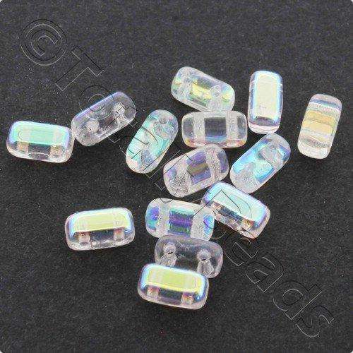 6x3mm Czech glass glass beads crystal ab — pack of 50, high-quality two-hole beads ideal for jewelry making, bead weaving, and crafts