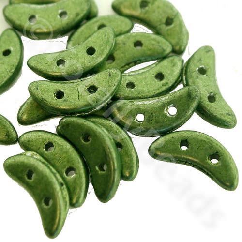 10mm Czech glass glass beads saturated metallic sage green — pack of 7, high-quality two-hole beads ideal for jewelry making, bead weavin…