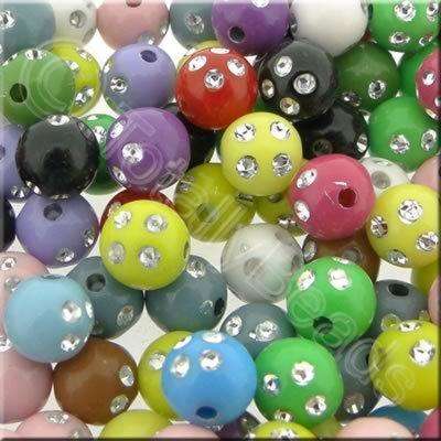 Acrylic 8mm Round Diamond Sparkle - Mixed Colours 90pcs