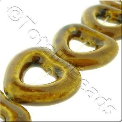 Ceramic Beads - Hollow Heart 30mm - Brown