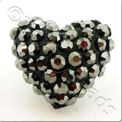 Shamballa Heart Bead - 20mm - Hematite