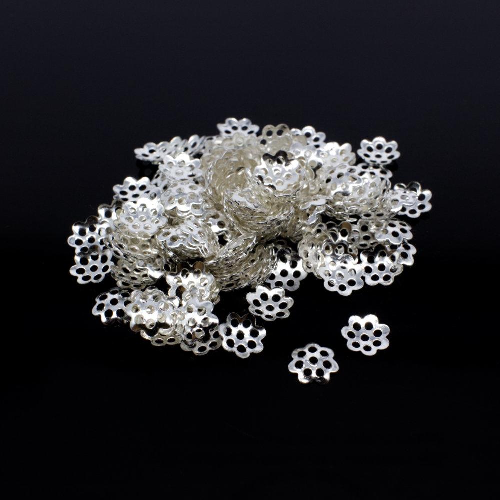 Iron Beadcap 6mm 8 Petel Silver 200pcs for jewellery making