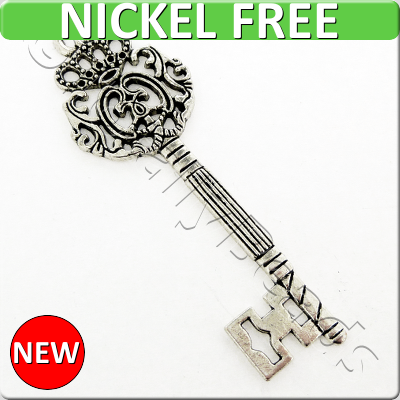 Antique Silver Metal Pendant - Key 69x23mm 2pcs