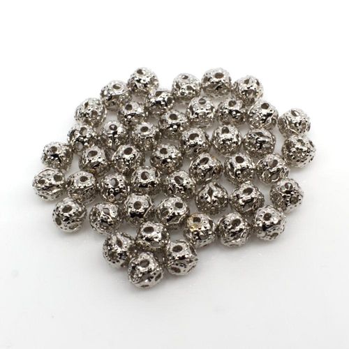 Filigree Round Spacer Beads 4mm 30pc Rhodium Plated for jewellery making