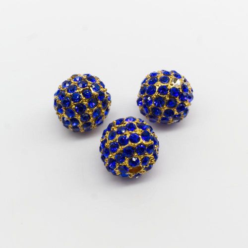 Rhinestone Shamballa Round Bead 11mm Gold Blue for jewellery making