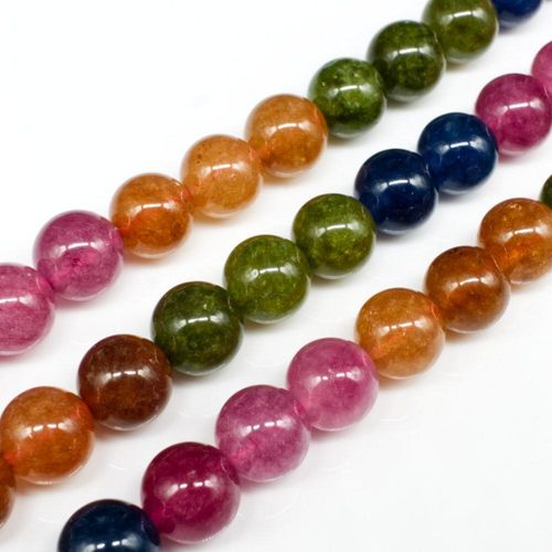 Dyed Jade Tourmaline Mixed Round Beads 10mm 15" String for jewellery making