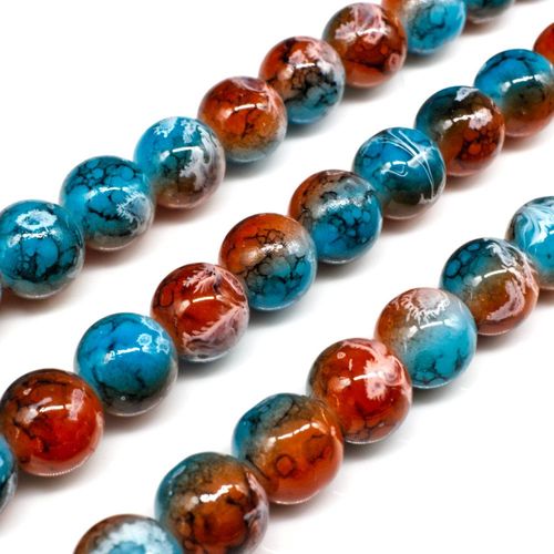 Ancient Marble Glass Beads Round 10mm Orange Aqua for jewellery making