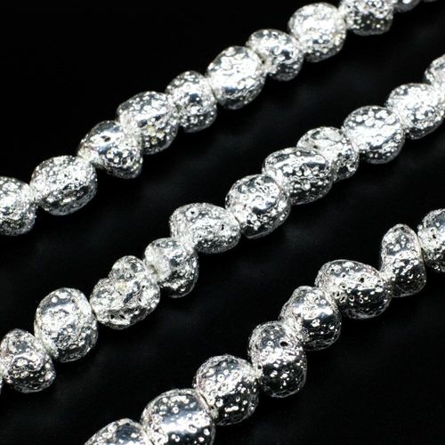 Lava Beads Nuggets 8mm Silver 15" String for jewellery making