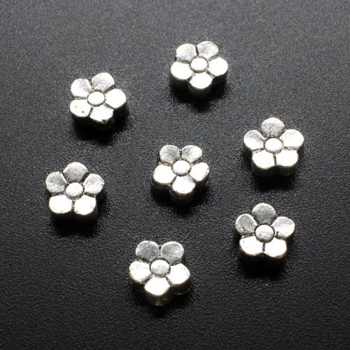 Metal Bead 5 Petal Flower 7.5mm 25pcs Antique Silver for jewellery making