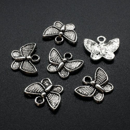 Antique Silver Metal Charm Butterfly 13mm 14pcs for jewellery making
