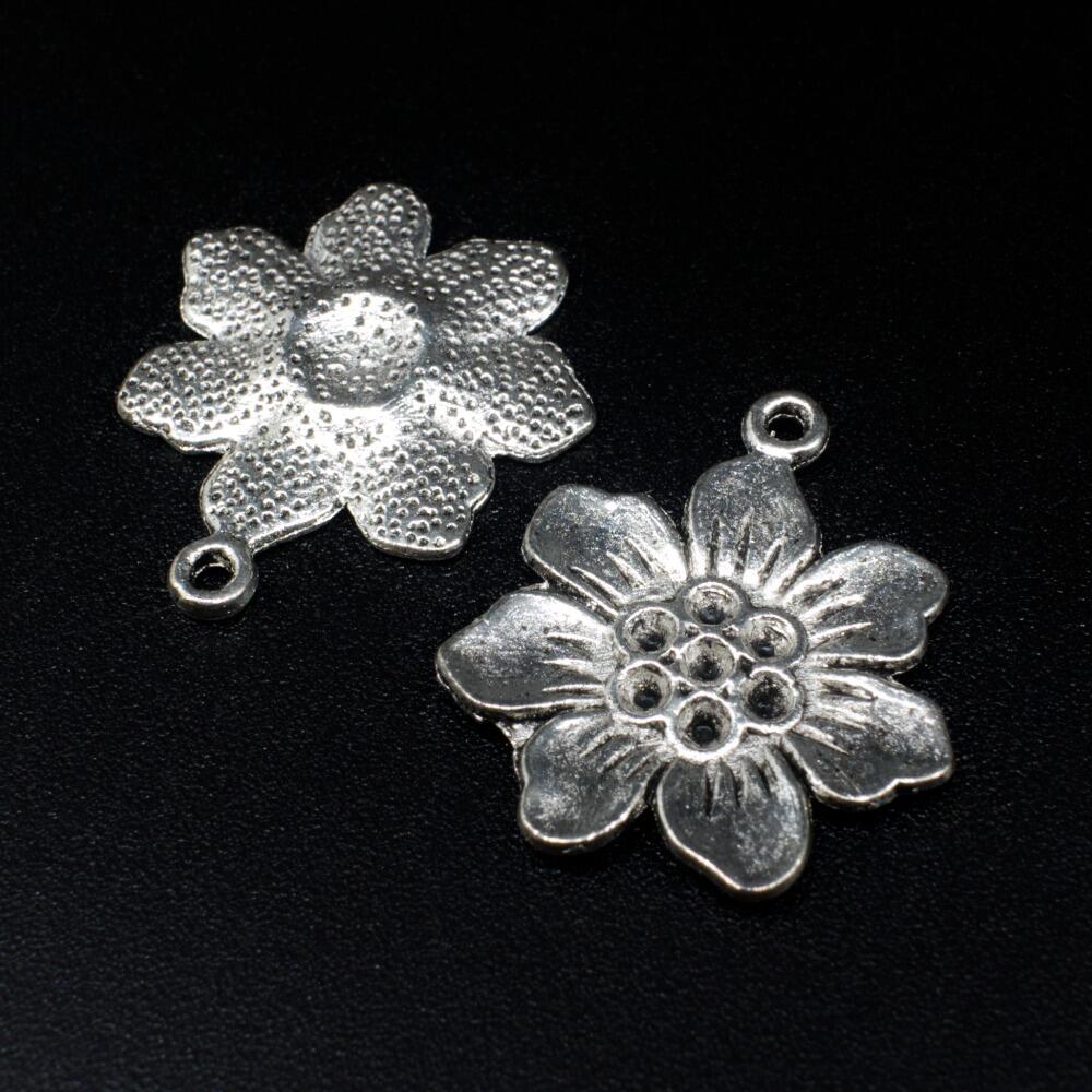 Antique Silver Metal Charm 7 Petal Flower 22mm 6pcs for jewellery making