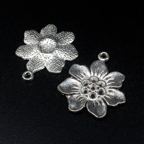 Antique Silver Metal Charm 7 Petal Flower 22mm 6pcs for jewellery making
