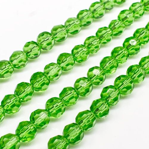 Glass Beads 6mm Facet Round Light Green 14" String for jewellery making