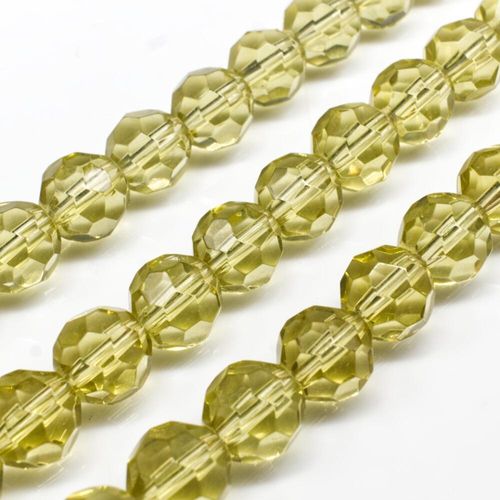 Glass Beads 10mm Facet Round Olive Yellow 14" String for jewellery making