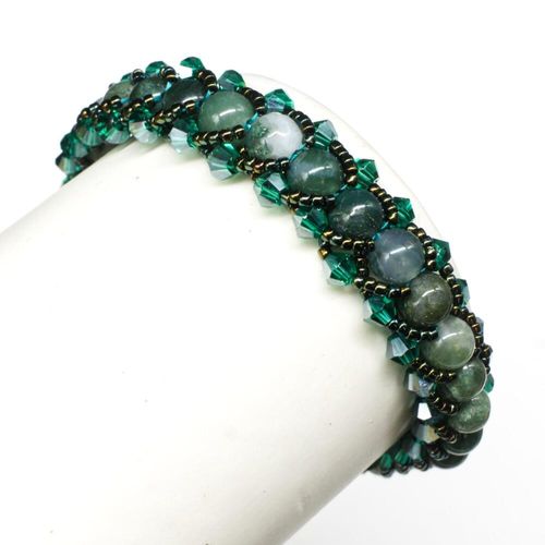 Gemstone Flat Spiral Bracelet Makes 2 moss agate bracelet making kit — DIY set with beads and instructions for creating handmade jewelry