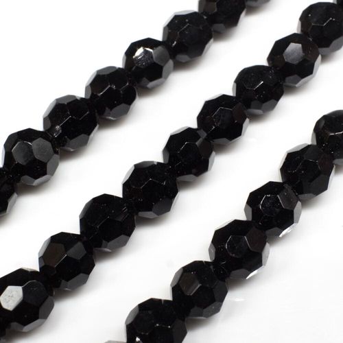 Glass Beads 8mm Facet Round Jet Black 14" String for jewellery making
