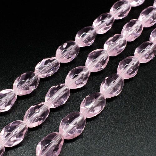 Glass Beads 11mm Facet Rice Pink 14" String for jewellery making