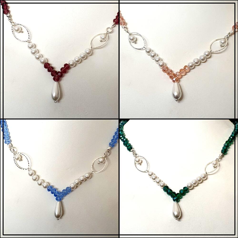 Jennifer Crystal Pearl Necklace 4 colour bundle necklace making kit — DIY set with beads and instructions for creating handmade jewelry