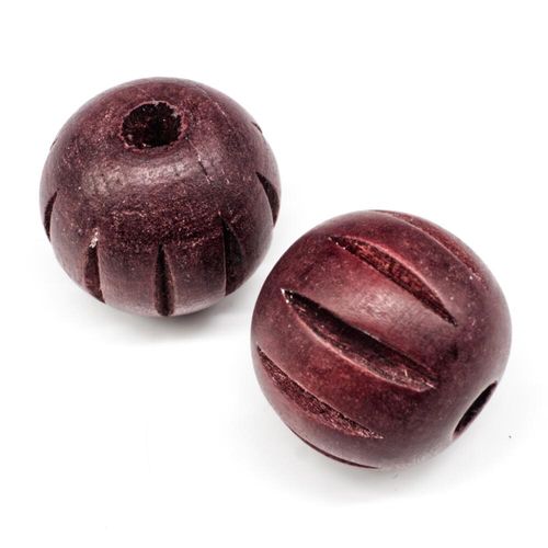 Wooden Bead Round 24mm Ridge Cherry Brown 5pcs for jewellery making