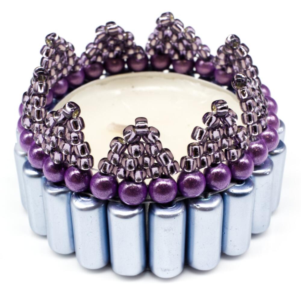 Christmas Tealight Tubular Holder Makes 3 purple jewelry making kit — DIY set with beads and instructions for creating handmade jewelry