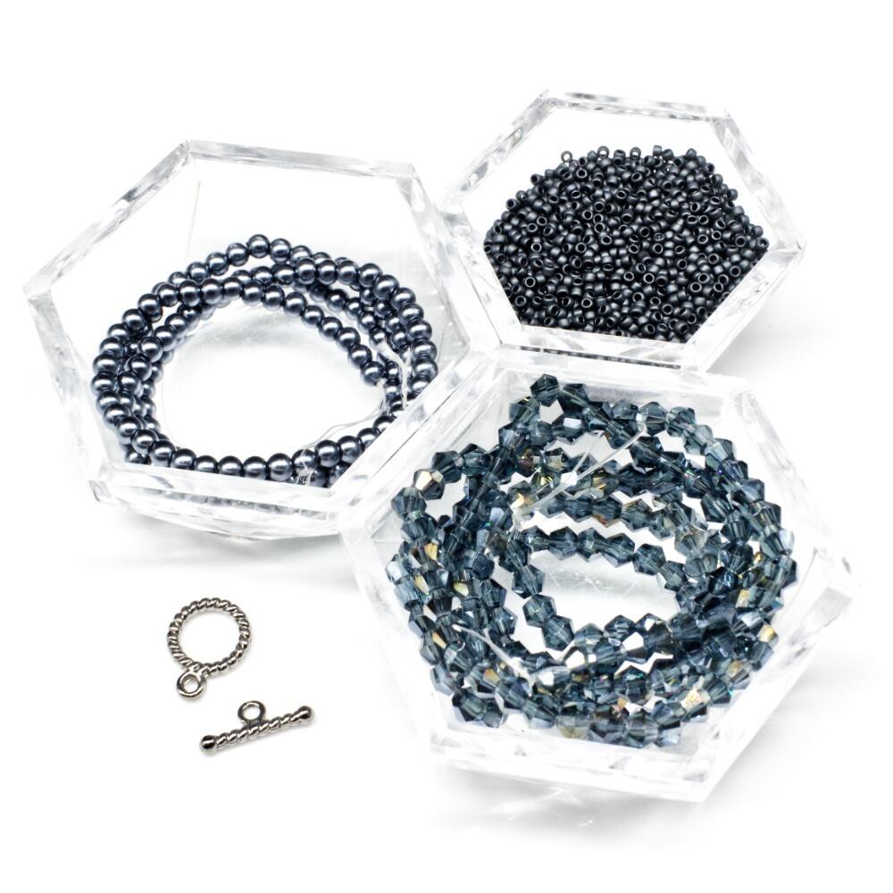 Crystal Flower Bracelet Makes 2 navy bracelet making kit — DIY set with beads and instructions for creating handmade jewelry