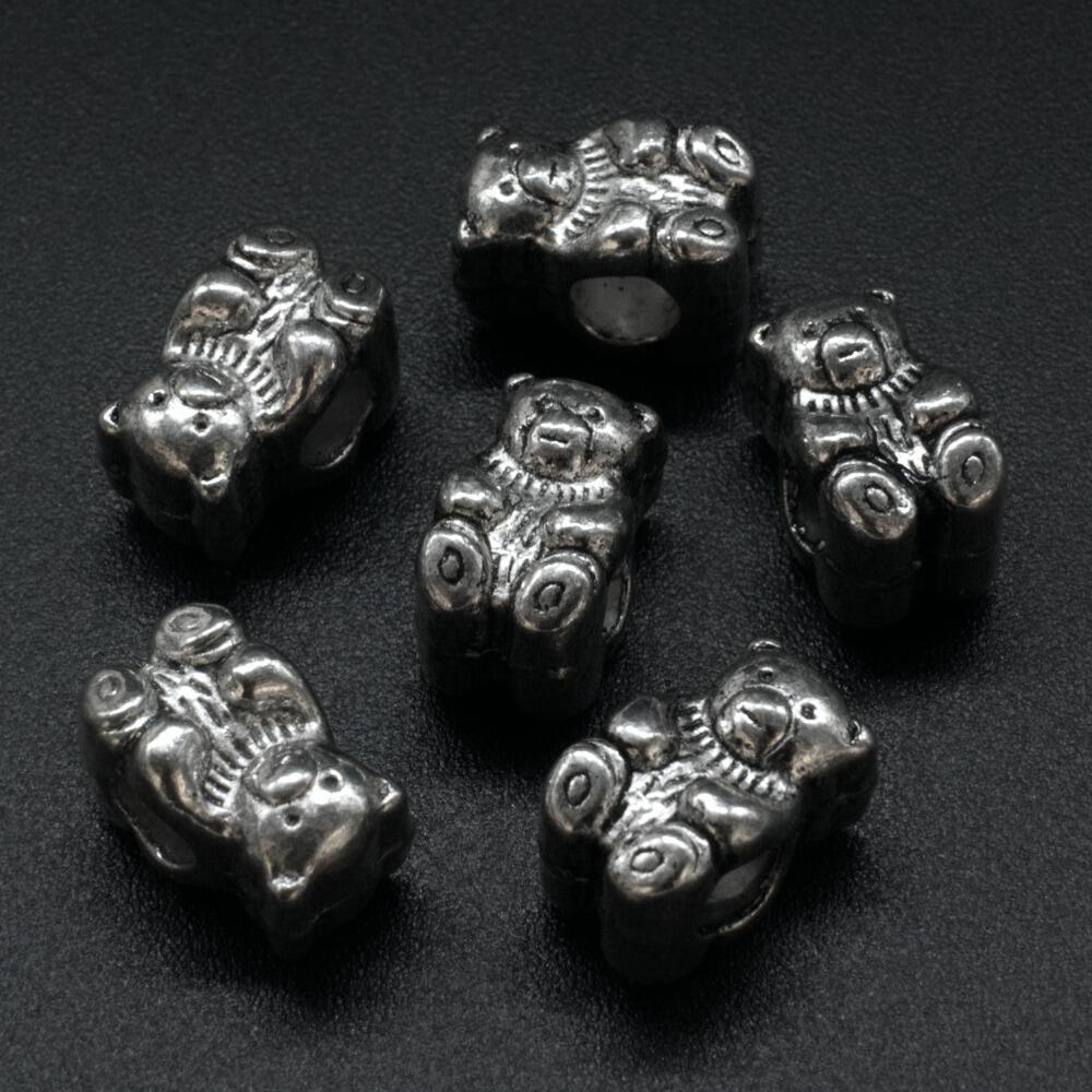 Ant. Silver Charm Bead Teddy 13mm Large Hole 1pc for jewellery making