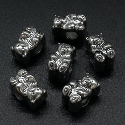 Ant. Silver Charm Bead Teddy 13mm Large Hole 1pc for jewellery making