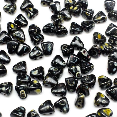 Czech glass Rulla beads bit czech glass beads 30pcs - jet silver picasso — two-hole beads for jewelry making and bead weaving