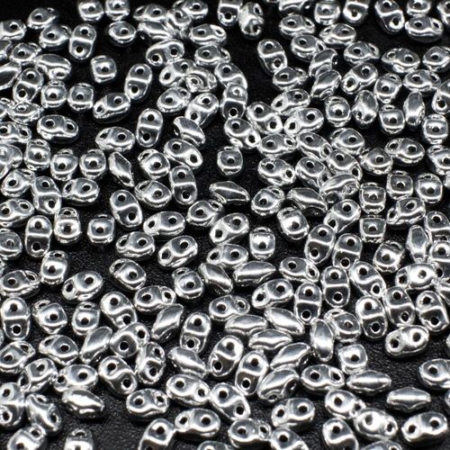 2x4mm 5g Czech glass Rulla beads silver — two-hole beads for jewelry making and bead weaving