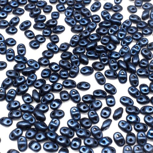 2x4mm 5g Czech glass Rulla beads metallic sueded blue — two-hole beads for jewelry making and bead weaving