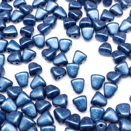 Czech glass Rulla beads bit czech glass beads 30pcs - metallic suede blue — two-hole beads for jewelry making and bead weaving