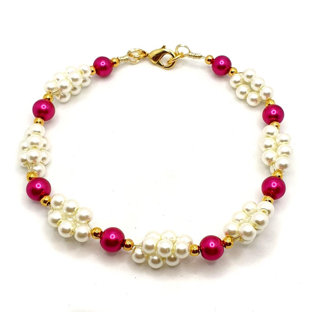 Deborah Cluster Bracelets magenta & buttermilk bracelet making kit — DIY set with beads and instructions for creating handmade jewelry
