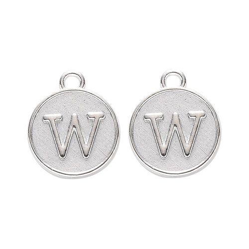 Disc Letter Charm Rhodium 12mm W for jewellery making