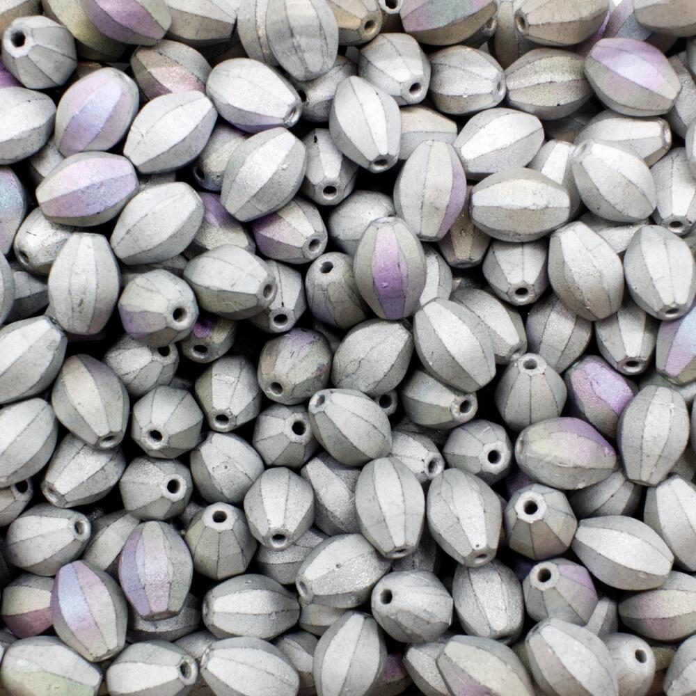 Czech Preciosa Ridge Bead Rice 8x6mm Silver Grey Iris 15pcs for jewellery making