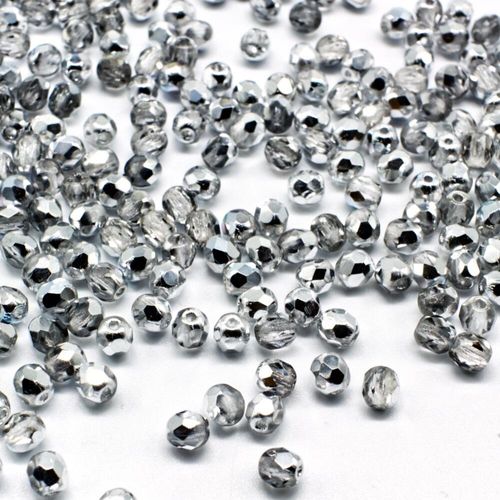 4mm Czech glass fire polished faceted beads half silver — pack of 100, high-quality faceted beads perfect for jewelry making and beadwork…