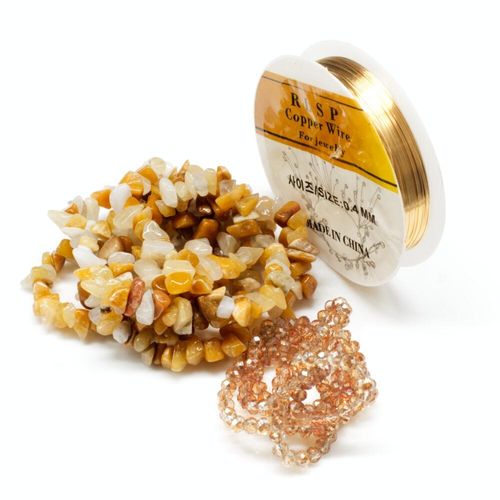 Gemstone Chips Yellow Golden Jade Wire Bracelet bracelet making kit — DIY set with beads and instructions for creating handmade jewelry