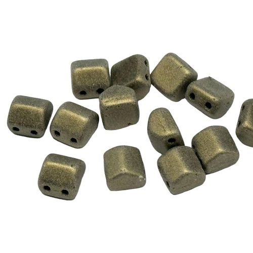 6mm Czech glass glass beads met. suede gold — pack of 25, high-quality two-hole beads ideal for jewelry making, bead weaving, and crafts