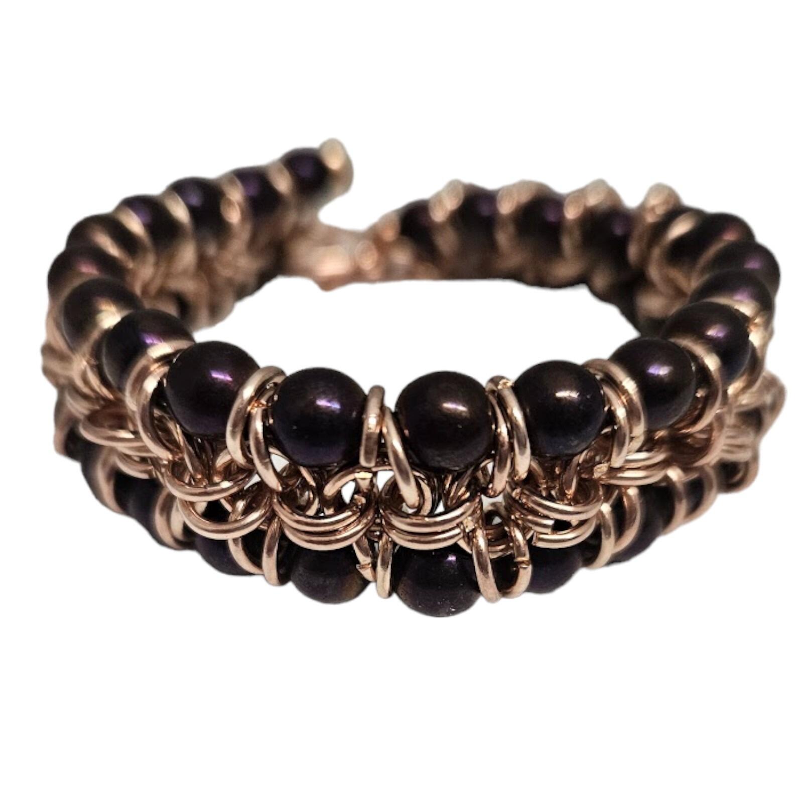 Hematite Double Row Chainmaille rose purple jewelry making kit — DIY set with beads and instructions for creating handmade jewelry