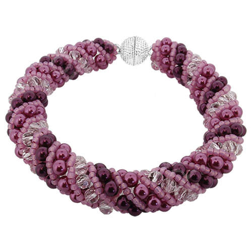 Russian Spiral 2 Necklace Bracelet berry pink bracelet making kit — DIY set with beads and instructions for creating handmade jewelry