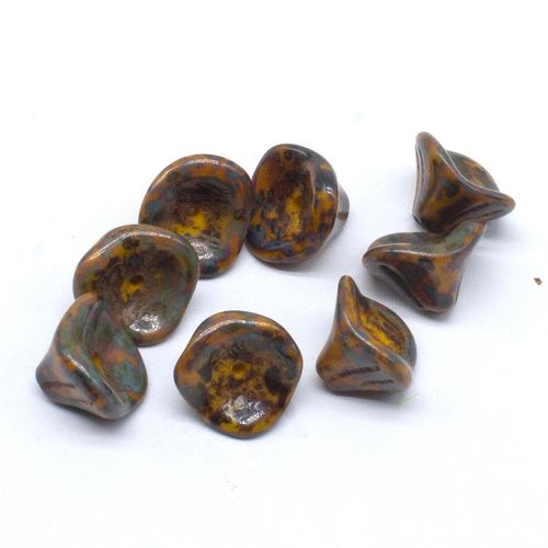Czech Flower Beads 12x10mm 10g 12pcs Picasso Red for jewellery making