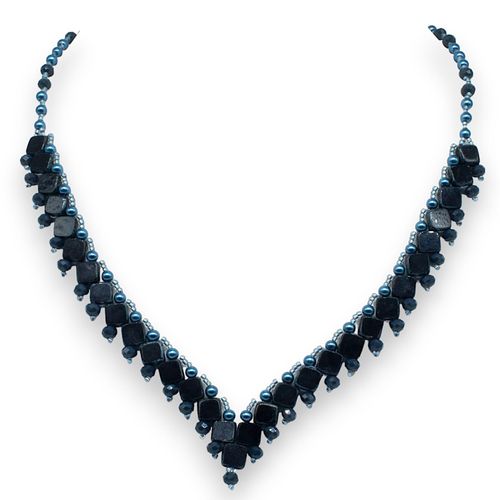 Tiffany Tile Necklace table cut jet picasso necklace making kit — DIY set with beads and instructions for creating handmade jewelry