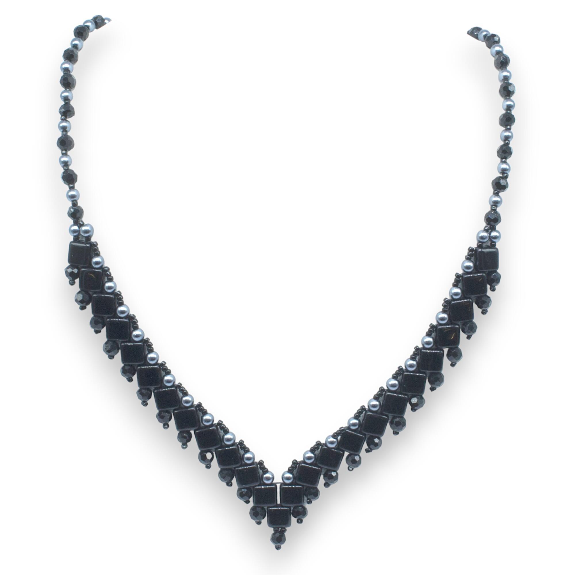 Tiffany Tile Necklaces jet black necklace making kit — DIY set with beads and instructions for creating handmade jewelry