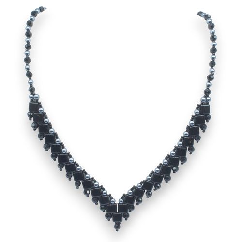 Tiffany Tile Necklaces jet black necklace making kit — DIY set with beads and instructions for creating handmade jewelry