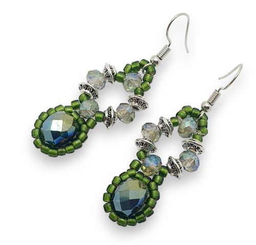 Lilith Crystal Earrings 3 Pairs green iris earring making kit — DIY set with beads and instructions for creating handmade jewelry