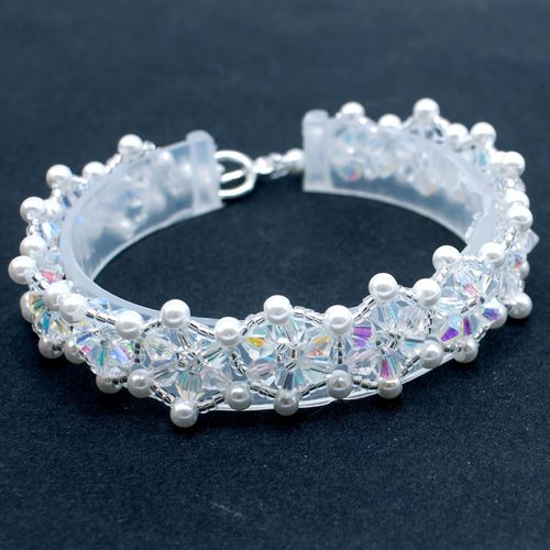 Crystal Flower Bracelet Makes 2 crystal white bracelet making kit — DIY set with beads and instructions for creating handmade jewelry