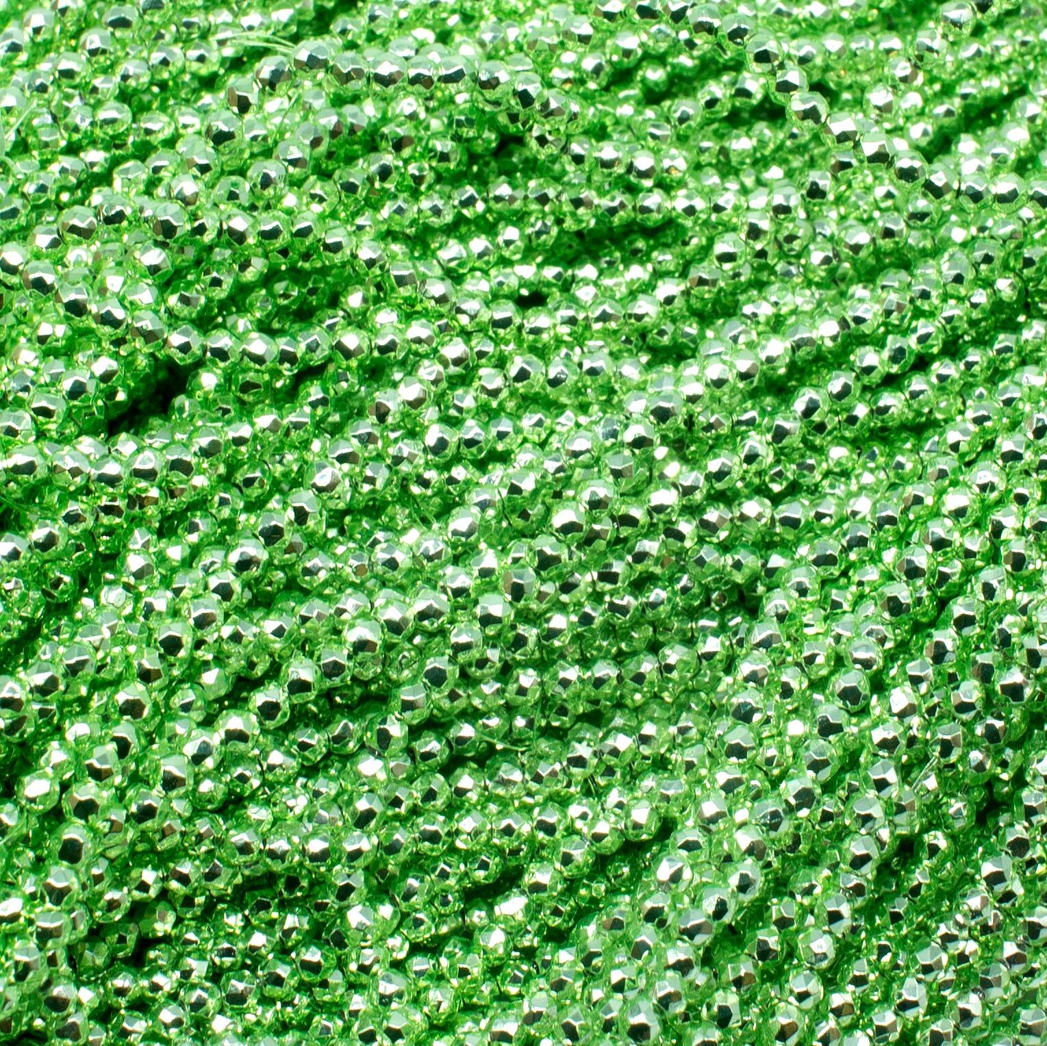 1.5mm crystal beads metallic lime green — faceted for jewelry making and beadwork
