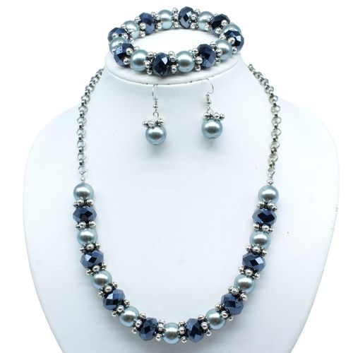 Chunky Crystal Pearl Jewellery french grey jewelry making kit — DIY set with beads and instructions for creating handmade jewelry